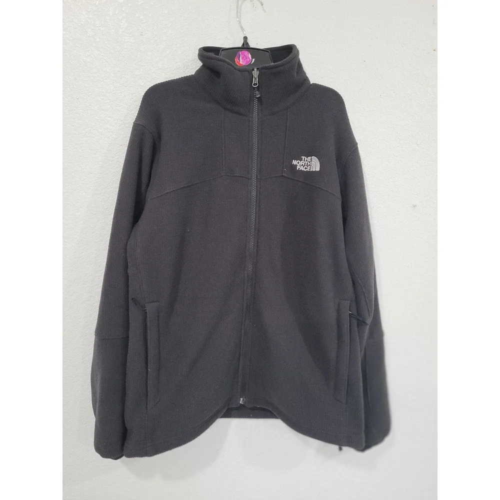 The North Face Mens Black Full Zip Grid Fleece Jacket Size Medium M Textured #23